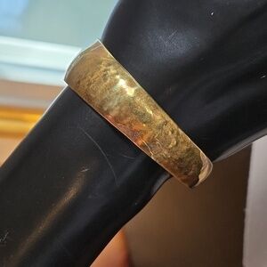 Burnished Hammered Brass Modernist Cuff Bracelet